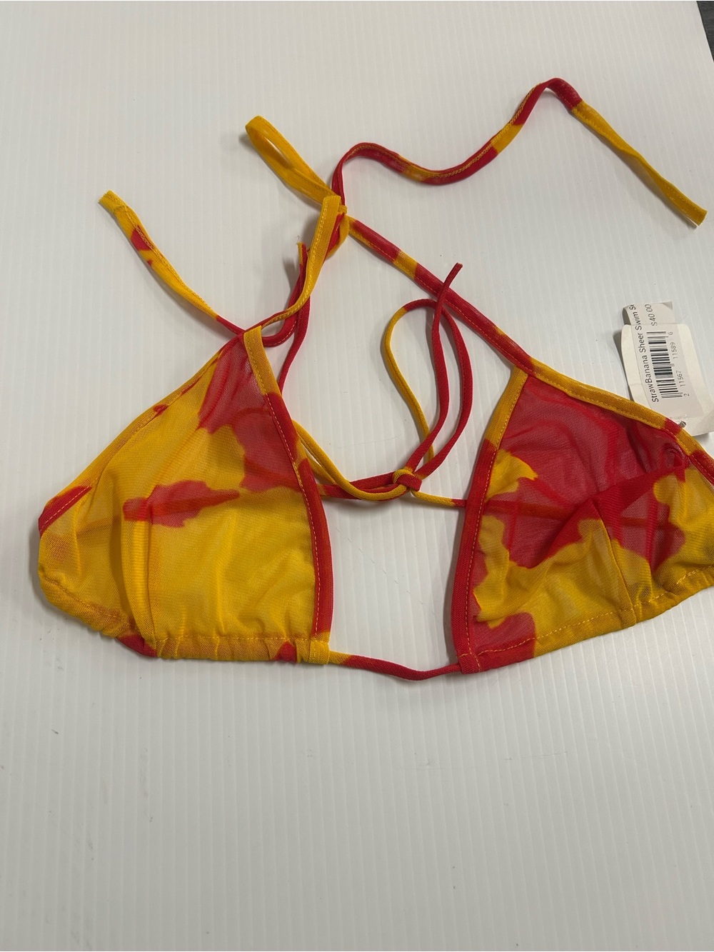 One by One Sheer Mesh Triangle Bikini Top Red Yellow Size Large NWT